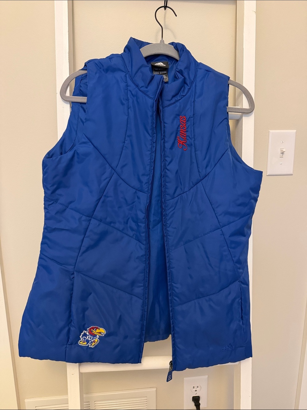 adidas Blue Quilted Puffer Vest with Embroidered Logos